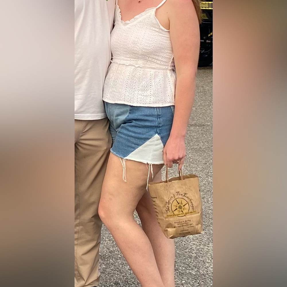 Distressed denim jean shorts